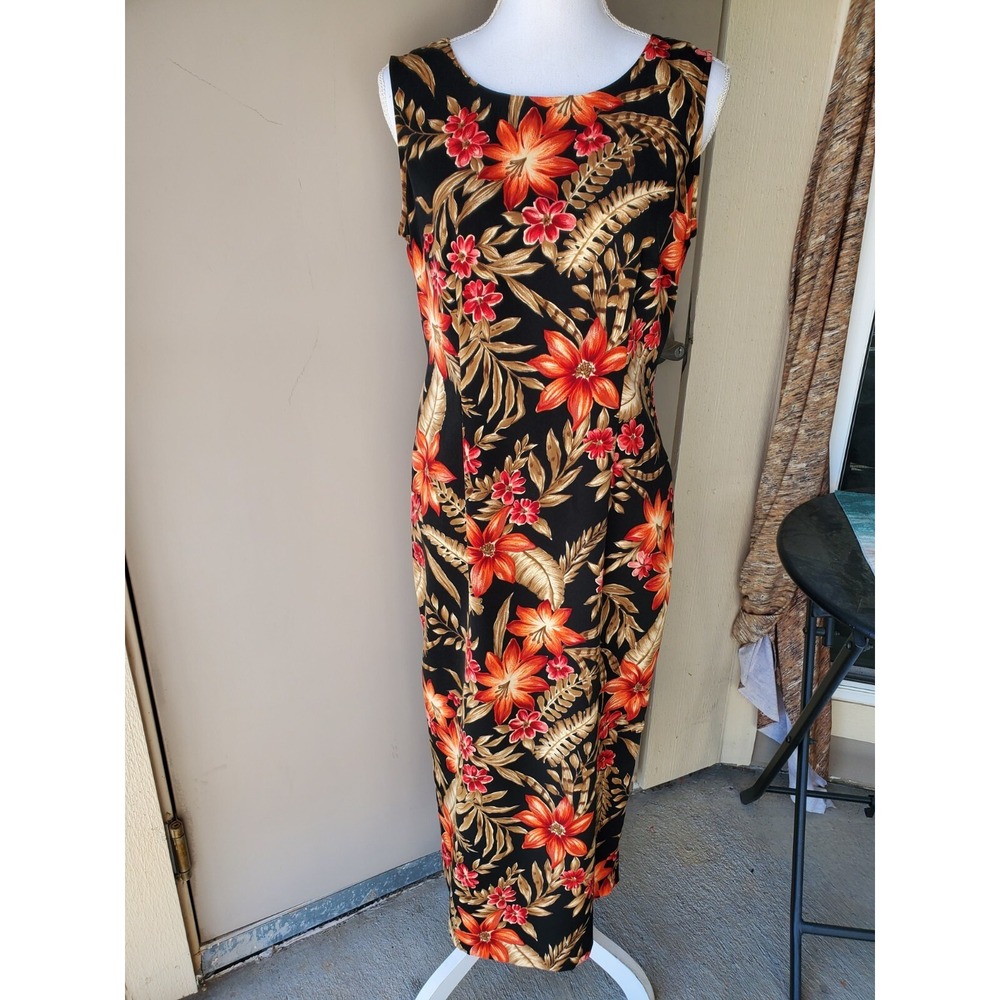 Vintage Kathie Lee Collection Maxi Dress Womens Small Black Red Gold Floral